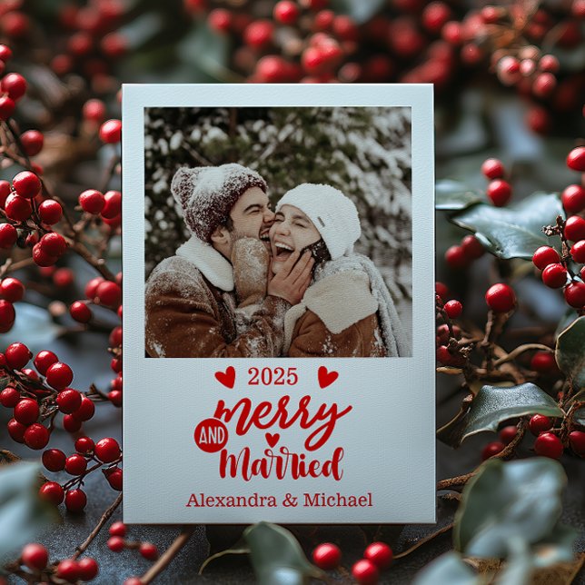Photo Minimialist Merry and Married  Holiday Card (Creator Uploaded)