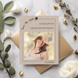 Photo mocha beige Graduation Save the Date card