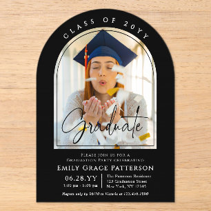 Photo Modern Arch Graduate Script Graduation Party Acrylic Invitations