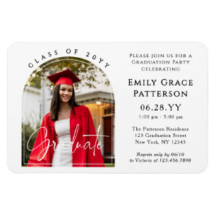 Photo Modern Arch Graduate Script Graduation Party Magnet