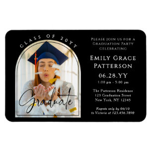 Photo Modern Arch Graduate Script Graduation Party Magnet