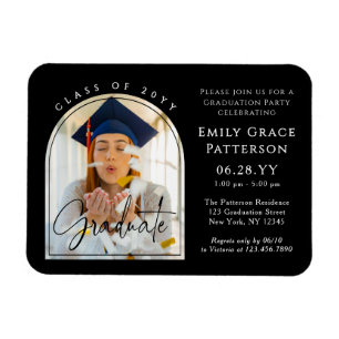 Photo Modern Arch Graduate Script Graduation Party Magnet