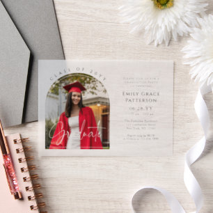 Photo Modern Arch Graduate Script Graduation Party Vellum Invitations
