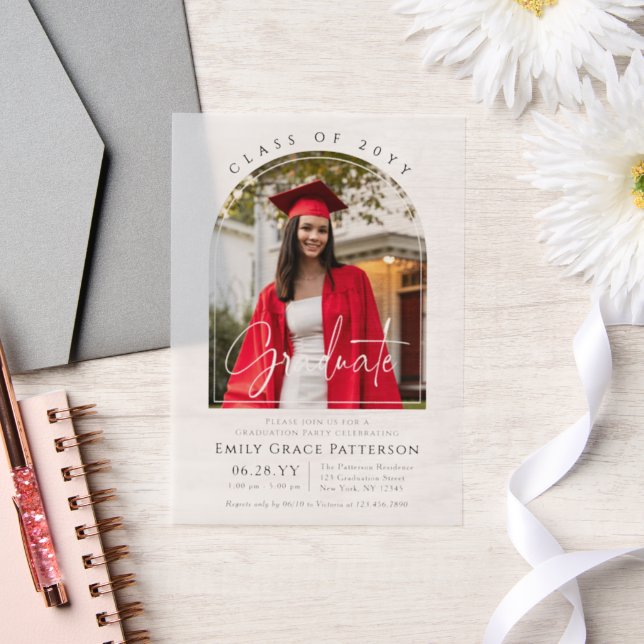 Photo Modern Arch Graduate Script Graduation Party Vellum Invitations (Wedding)