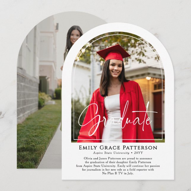 Photo Modern Arch Script Graduation Announcement (Front/Back)