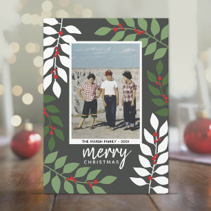 Photo modern berries eucalyptus branches Christmas Holiday Card