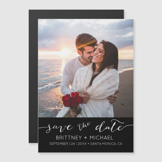 Photo Modern Black Simple Save the Date Magnetic Invitation (Front/Back)