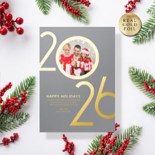 Photo Modern Bold Grey 2026 Holiday Gold Card
