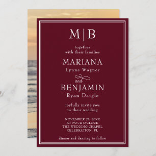 Photo Modern Border Minimalist Burgundy Wedding Invitation