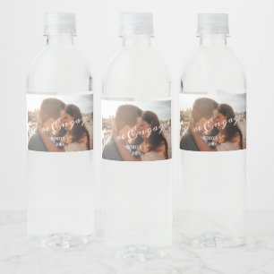 Photo Modern Calligraphy Engagement Wedding Water Bottle Label