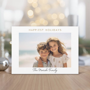 Photo Modern Christmas Dots White Border Happiest Holiday Card