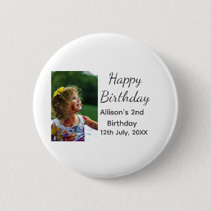 Photo modern classic add name date happy birthday 2 inch round button