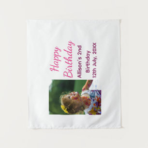 Photo modern classic add name date happy birthday tapestry