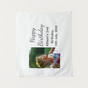 Photo modern classic add name date happy birthday  tapestry