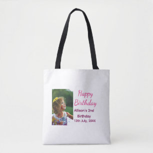 Photo modern classic add name date happy birthday tote bag