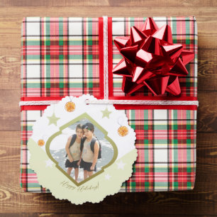 Photo Modern Custom Stars And Orange Watercolor Ornament Card