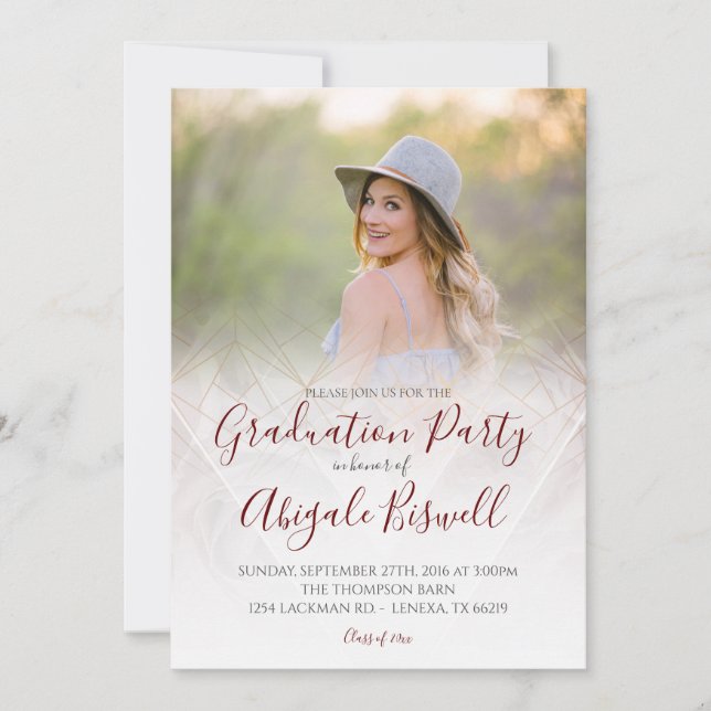 Photo Modern Geometric Rose Grad Announcement (Front)