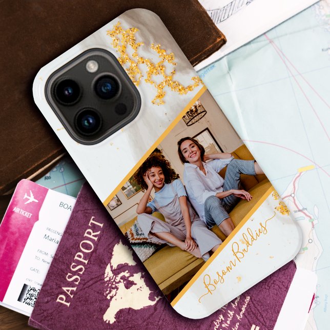 Photo Modern Gold Glitter Black Marble Custom Name Case-Mate iPhone Case (Creator Uploaded)
