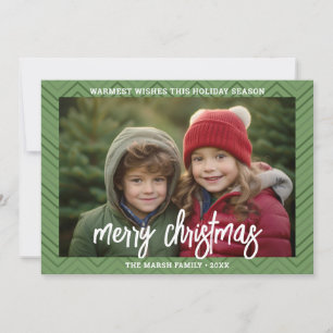 Photo Modern Green Chevron Border Merry Christmas Holiday Card