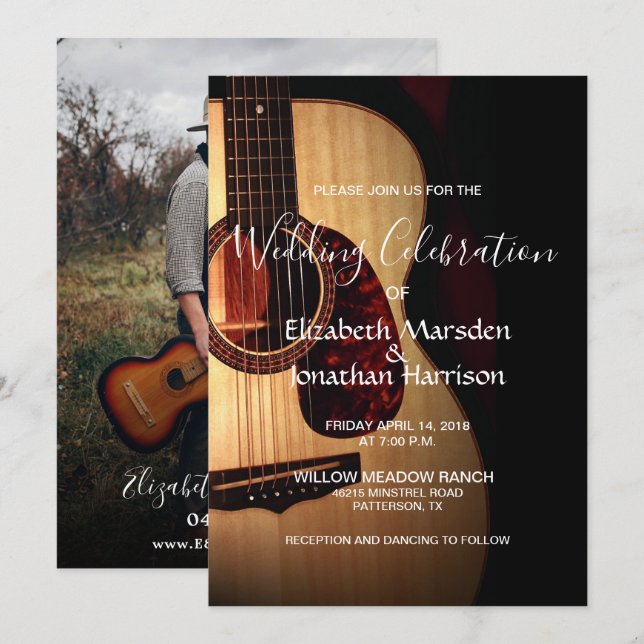Photo Modern Guitar Musical Musician Wedding Invitation (Front/Back)