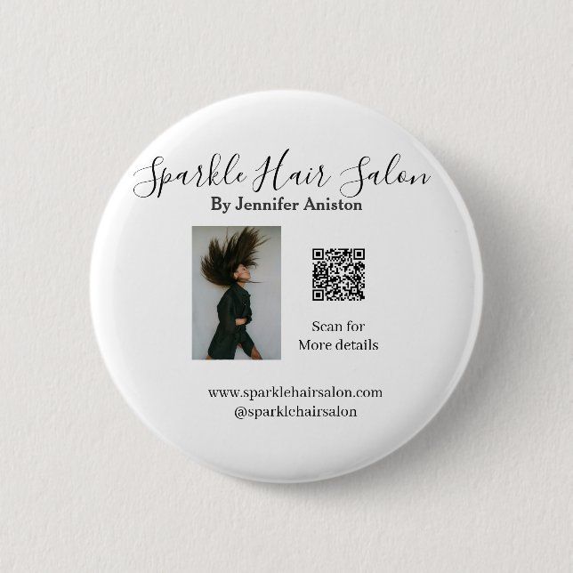 Photo modern hair salon small business QR code  2 Inch Round Button (Front)