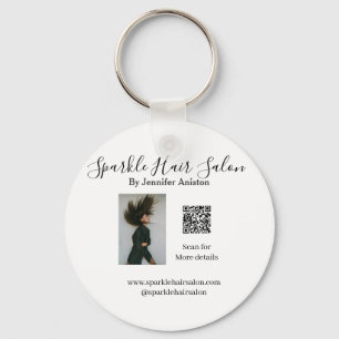 Photo modern hair salon small business QR code Keychain