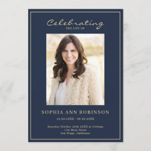 Photo Modern Memorial Order Of Service Gold Blue Program