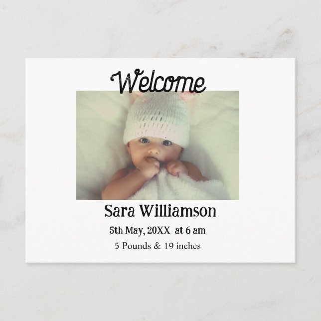 Photo modern minimal edit birth announcement card (Front)