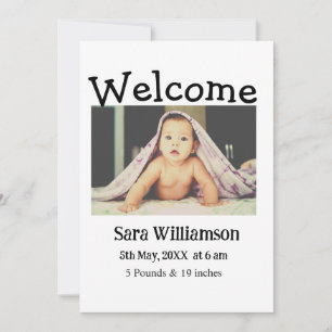 Photo modern minimal edit birth announcement card