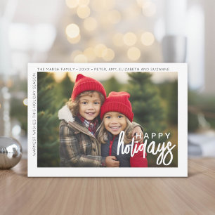 Photo Modern - Minimal White Border Offset Happy Holiday Card