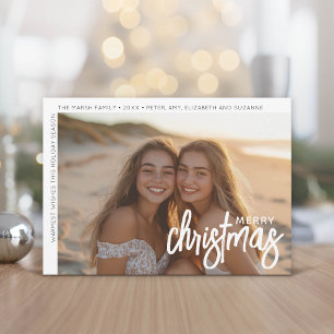 Photo Modern - Minimal White Border Offset Merry C Holiday Card