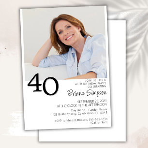 Photo Modern Minimalist 40th Birthday Invitation