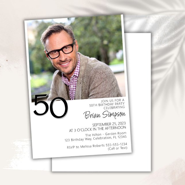 Photo Modern Minimalist 50th Birthday Invitation (Creator Uploaded)