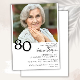 Photo Modern Minimalist 80th Birthday Invitation