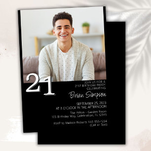Photo Modern Minimalist Black 21st Birthday Invitation