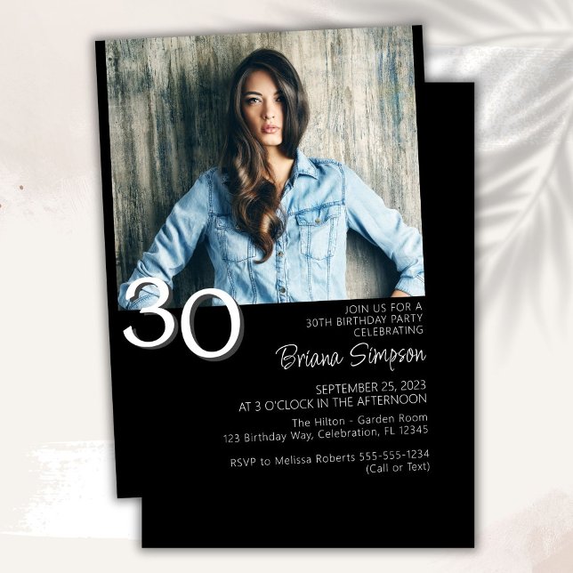 Photo Modern Minimalist Black 30th Birthday Invitation (Creator Uploaded)