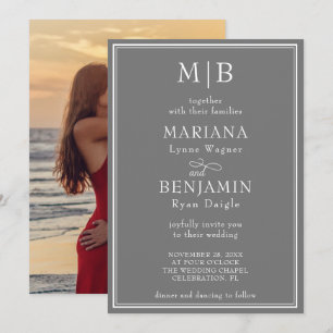 Photo Modern Minimalist Boho Grey Wedding Invitation