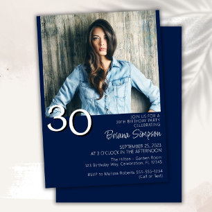 Photo Modern Minimalist Navy Blue 30th Birthday Invitation