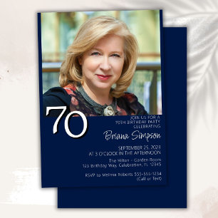 Photo Modern Minimalist Navy Blue 70th Birthday Invitation