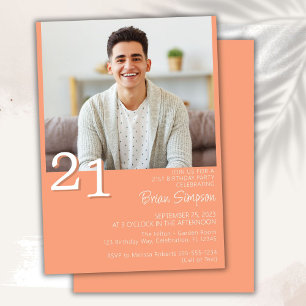 Photo Modern Minimalist Peach 21st Birthday Invitation