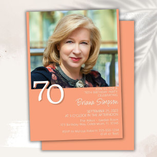 Photo Modern Minimalist Peach 70th Birthday Invitation