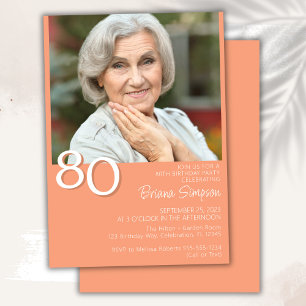 Photo Modern Minimalist Peach 80th Birthday Invitation