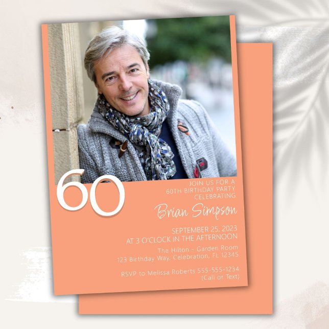 Photo Modern Minimalist Peah 60th Birthday Invitation (Creator Uploaded)