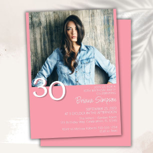 Photo Modern Minimalist Pink 30th Birthday Invitation