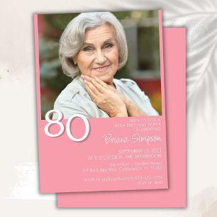 Photo Modern Minimalist Pink 80th Birthday Invitation