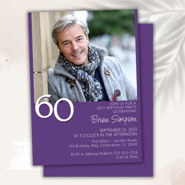 Photo Modern Minimalist Purple 60th Birthday Invitation (Creator Uploaded)
