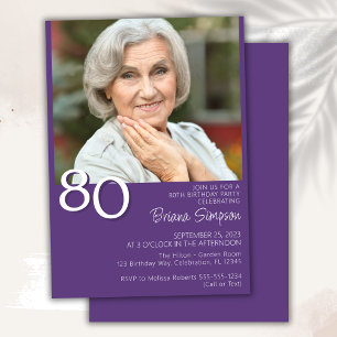 Photo Modern Minimalist Purple 80th Birthday Invitation