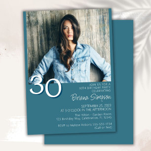 Photo Modern Minimalist Teal 30th Birthday Invitation