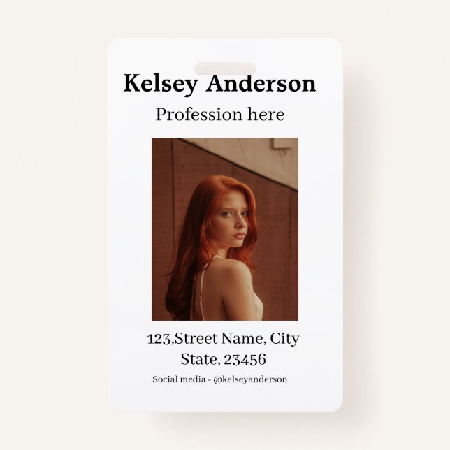 Photo modern profession social media address simpl badge (Front)