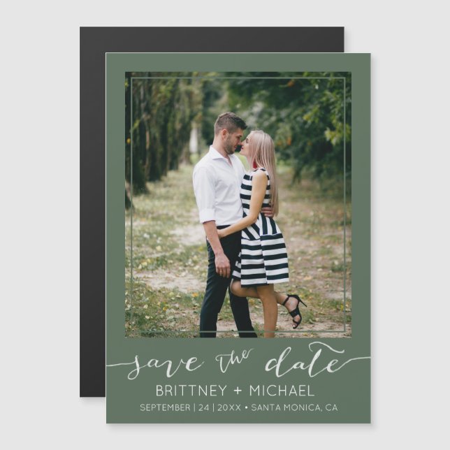 Photo Modern Save The Date Dark Sage (Front/Back)